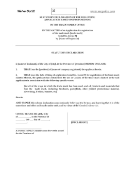 Canada Trademark Declaration Canada Trademark Declaration