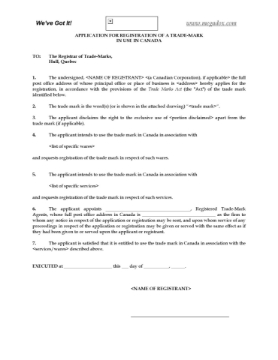 Canada Trademark Application Form 4 Proposed Use Canada Trademark Application Form 4 Proposed Use