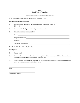 Show details for British Columbia Form 2 Certificate of Monitor Picture of British Columbia Form 2 Certificate of Monitor