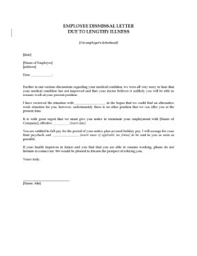 Employee termination letter due to ongoing illness Letter of termination of employee due to lengthy ongoing illness