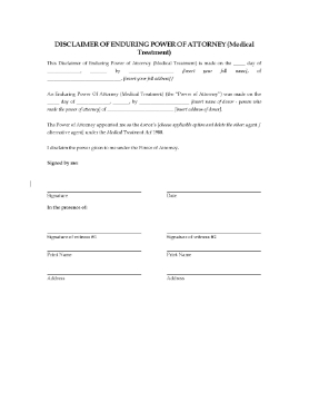 Show details for Victoria Disclaimer of Enduring Power of Attorney (Medical Treatment) Picture of Victoria Disclaimer of Enduring Power of Attorney (Medical Treatment)