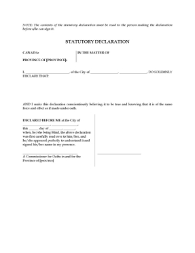 Canada Statutory Declaration for visually impaired person Canada statutory declaration form for a declarant who is visually impaired