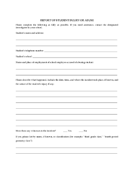 Show details for Report Form for Student Injury or Abuse Picture of Report Form for Student Injury or Abuse