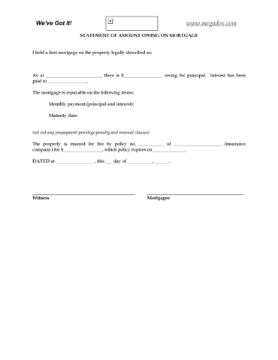 Canada Statement of Mortgage Balance Canada statement of amount owing on mortgage
