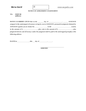 Canada Notice of Assignment of Judgment Form Picture of Notice of Assignment of Judgment | Canada
