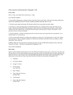 Show details for Ernest Hemingway Last Will and Testament Picture of Ernest Hemingway Last Will and Testament