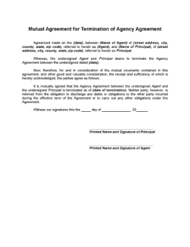 Mutual Termination of Agency Agreement Mutual Termination of Agency Agreement