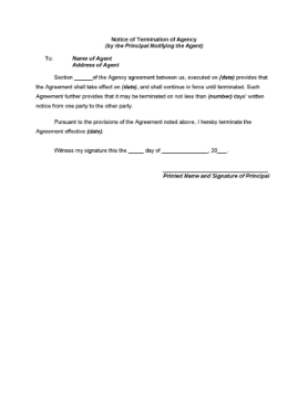 Notice of Termination of Agency by Principal Notice of Termination of Agency by Principal