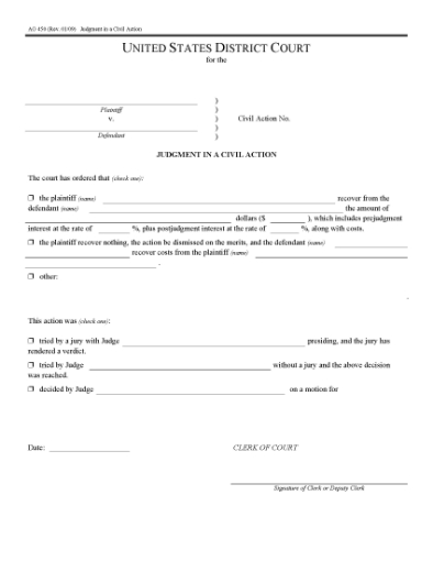 Picture of Judgment in a Civil Action | USA