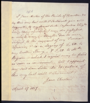 Show details for Jane Austen Last Will Picture of Jane Austen Last Will