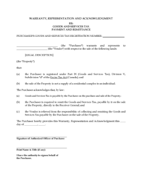 Canada GST Declaration for Real Estate Purchase Free Canada GST Declaration for Real Estate Purchase
