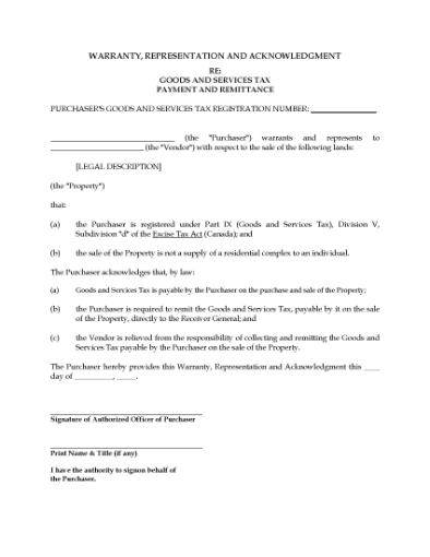 Picture of GST Declaration for Real Estate Purchase | Canada
