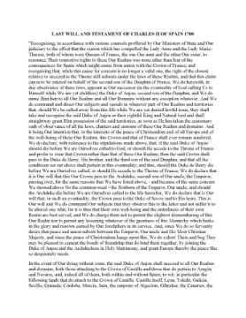 Last Will and Testament of Charles II of Spain Last Will and Testament of Charles II of Spain