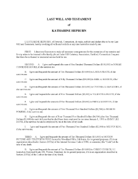 Show details for Katharine Hepburn Last Will and Testament Picture of Katharine Hepburn Last Will and Testament