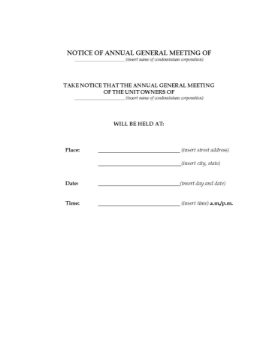 Notice and Agenda for AGM of USA Condo Association Notice and agenda for annual general meeting of U.S. condominium association