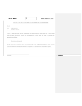 Notice of Tenant's Intention to Exercise Purchase Option Notice of Tenant's Intention to Exercise Purchase Option