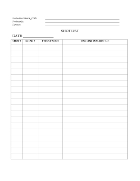 Show details for Shot List Log for Film Production Picture of Shot List Log for Film Production