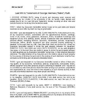 Show details for Babe Ruth Last Will and Testament Picture of Babe Ruth Last Will and Testament