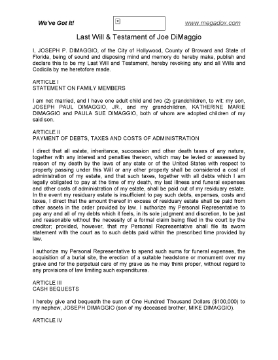 Show details for Joe Dimaggio Last Will and Testament Picture of Joe Dimaggio Last Will and Testament