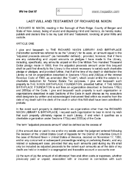 Show details for Richard Nixon Last Will and Testament Picture of Richard Nixon Last Will and Testament