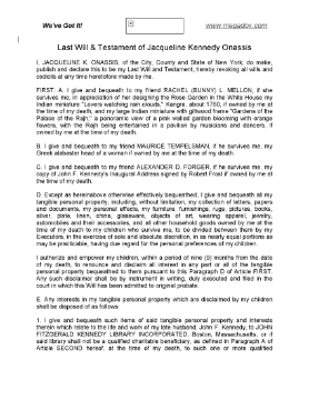 Show details for Jacqueline Kennedy Onassis Last Will and Testament Picture of Jacqueline Kennedy Onassis Last Will and Testament