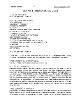 Show details for Jerry Garcia Last Will and Testament Picture of Jerry Garcia Last Will and Testament