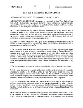 Show details for John Lennon Last Will and Testament Picture of John Lennon Last Will and Testament