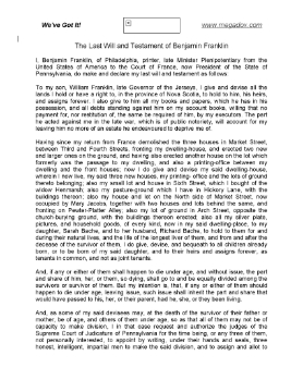 Show details for Benjamin Franklin Last Will and Testament Picture of Benjamin Franklin Last Will and Testament