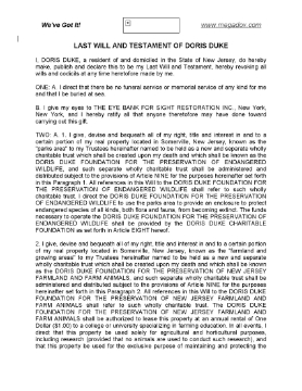 Show details for Doris Duke Last Will and Testament Picture of Doris Duke Last Will and Testament