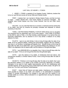 Henry Fonda Last Will and Testament Henry Fonda Last Will and Testament