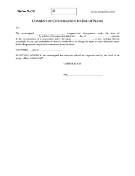 Consent to Use Corporate Name Consent to Use Corporate Name