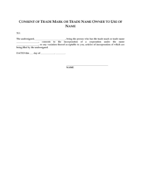 Canada Consent of trade mark owner to use of name Canada Consent of trade mark owner to use of name