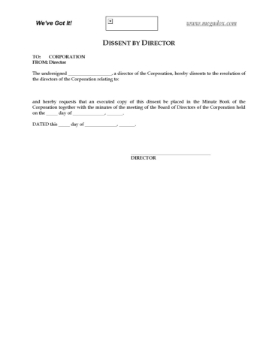 Dissent by Director form Dissent by Director form