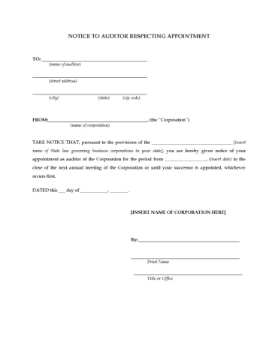 USA Notice Appointing Auditor of Corporation Picture of Notice Appointing Auditor of Corporation | USA