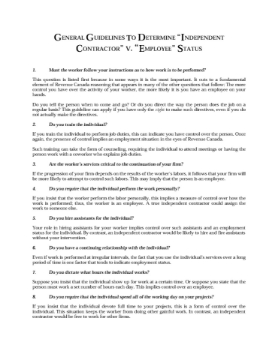Canada Guidelines re Independent Contractor or Employee Status Canada Guidelines re Independent Contractor or Employee Status