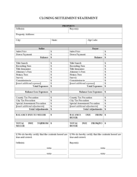 USA Closing Settlement Statement USA Closing Settlement Statement