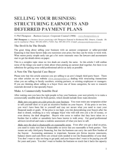 Picture of Selling Your Business - Structuring Earnouts and Deferred Payment Plans
