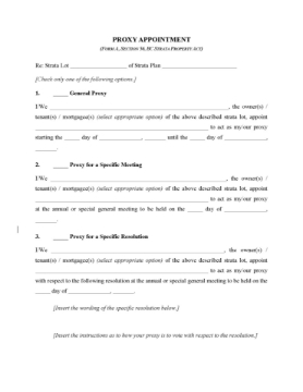 British Columbia Proxy Appointment by Strata Lot Owner British Columbia Proxy Appointment by Strata Lot Owner