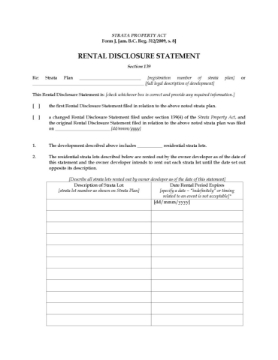 BC Strata Lot Rental Disclosure Statement British Columbia Strata Lot Rental Disclosure Statement