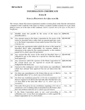 British Columbia Strata Lot Information Certificate British Columbia Strata Lot Information Certificate