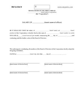 Directors Resolution to Set Salary of Officer Directors Resolution to Set Salary of Officer