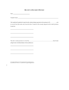 Tasmania Receipt of Security Deposit Tasmania Receipt of Security Deposit