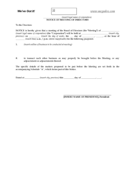 Canada Notice of Directors Meeting Canada Notice of Directors Meeting