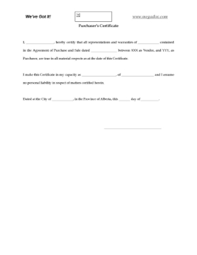 Canada Certificate of Purchaser for Oil and Gas Asset Exchange Picture of Certificate of Purchaser for Oil and Gas Asset Exchange | Canada