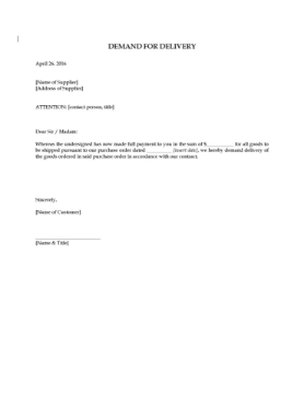 Demand for Delivery of Goods Demand for Delivery of Goods
