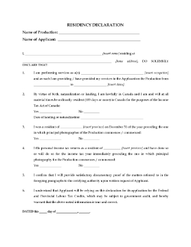 Show details for Canada Residency Declaration for Film Employee Picture of Canada Residency Declaration for Film Employee
