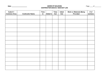 Contractor Sign-in Sign-out Log Sheet Contractor Sign-in Sign-out Log Sheet
