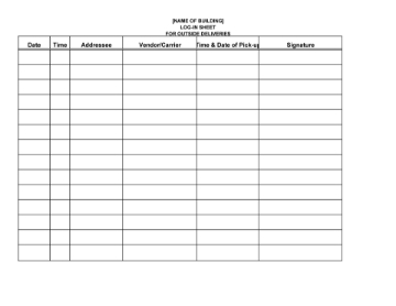 Log sheet for incoming deliveries Log sheet for incoming deliveries