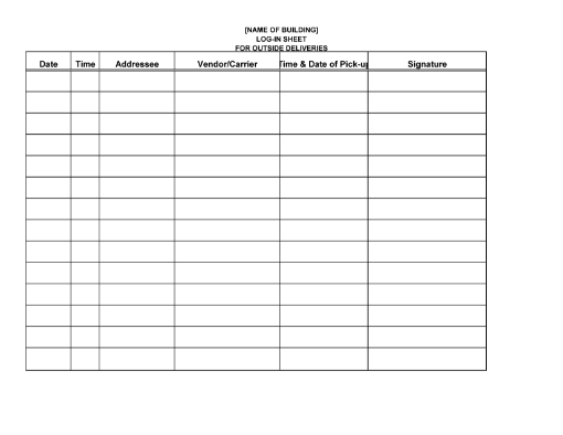 Picture of Log Sheet for Incoming Deliveries