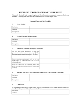 New Zealand Enduring Power of Attorney Worksheet New Zealand Worksheet for completing an Enduring Power of Attorney